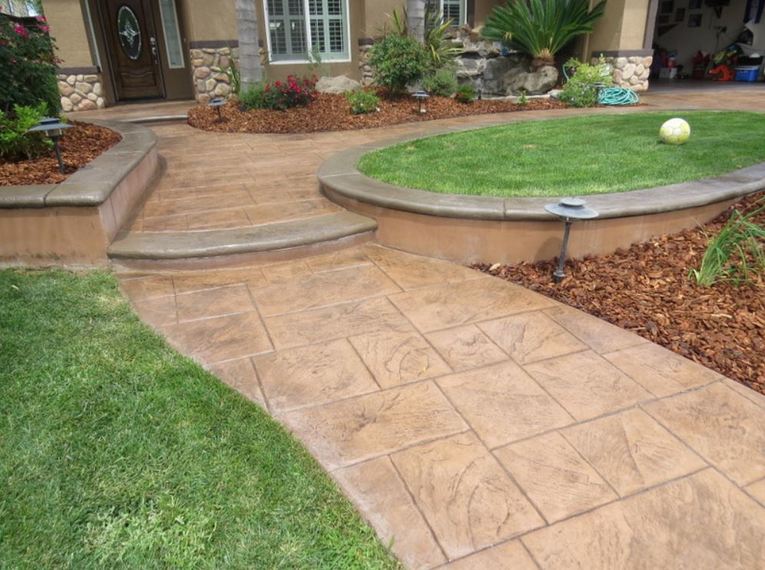 this is a picture of stamped concrete walkway in front of a house in Granite Bay, California